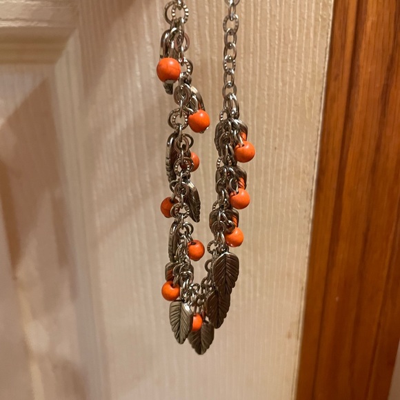 Orange and silver leaves necklace and earring set